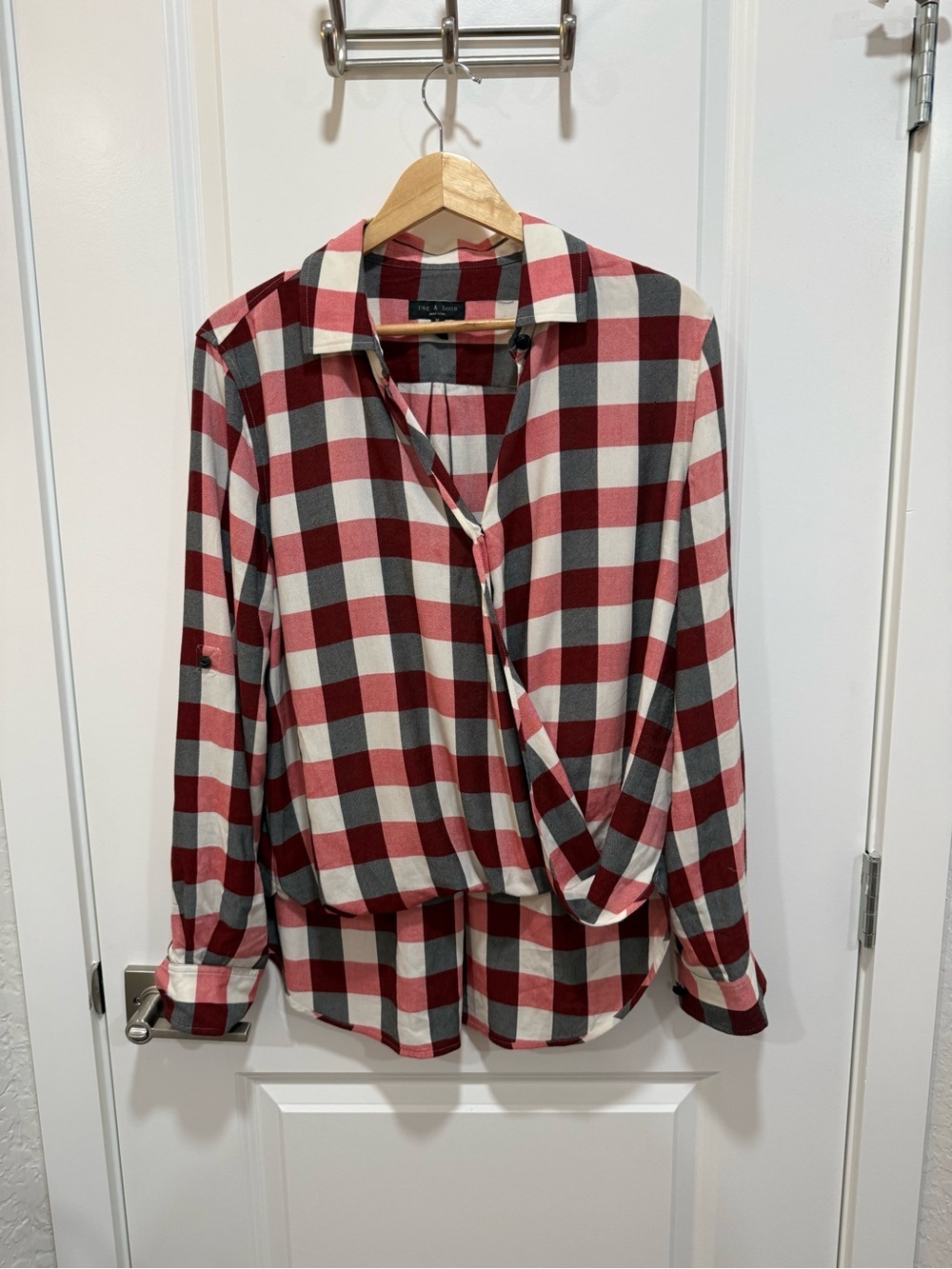 Rag  & Bone Camile Drape Front Blouse Size Med Quiet Luxury  Downtown Chic